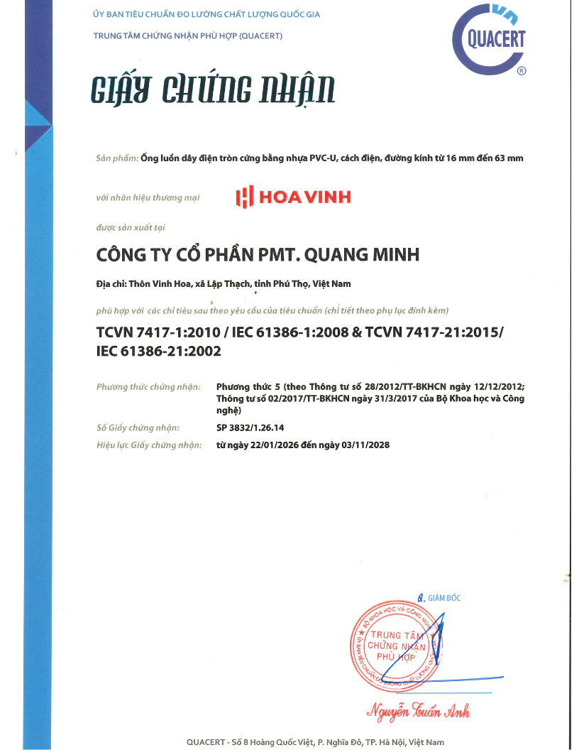 Hợp chuẩn - TCVN 7417-1:2010/IEC 61386-1:2008 & TCVN 7417-21:2015-IEC 61386-21:2002